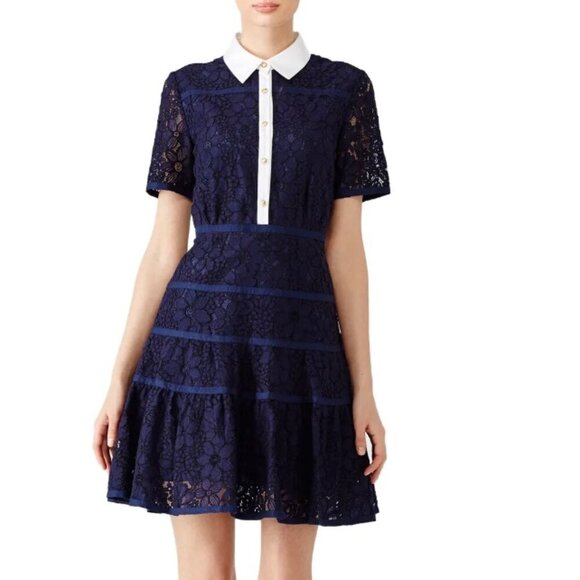 Draper James Meadow Navy Lace Dress White Trim Preppy Tiered Size 8 Women's - Picture 1 of 14
